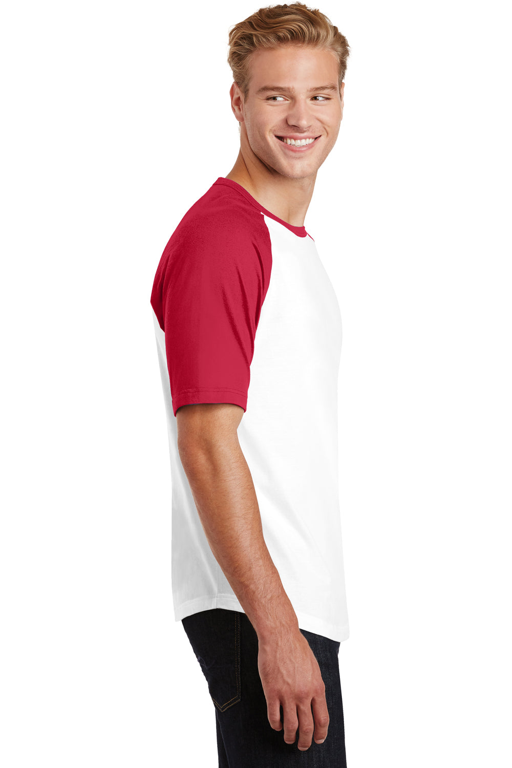 Sport-Tek T201 Mens Short Sleeve Crewneck T-Shirt White/Red Side