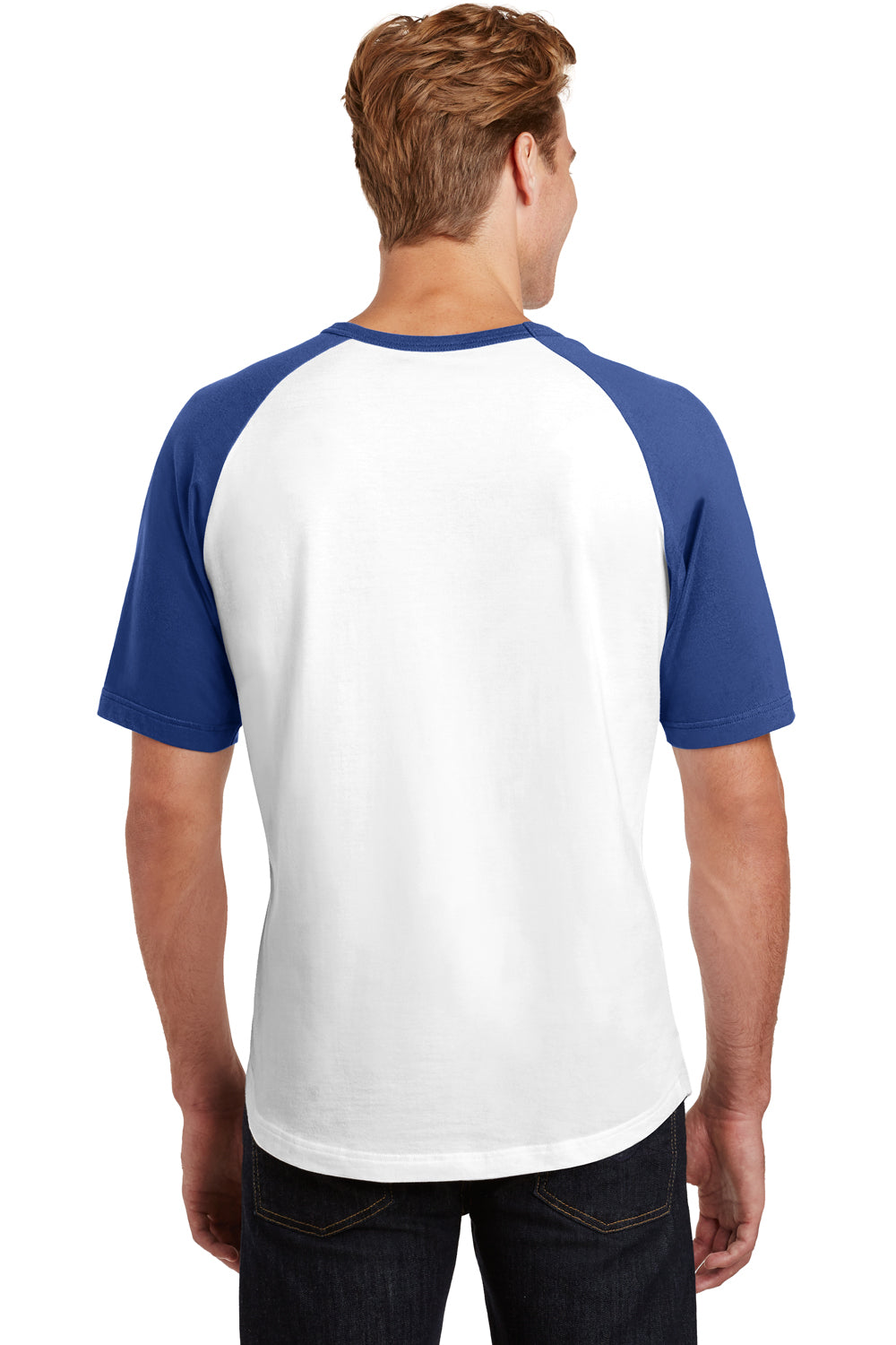 Sport-Tek T201 Mens Short Sleeve Crewneck T-Shirt White/Royal Blue Back