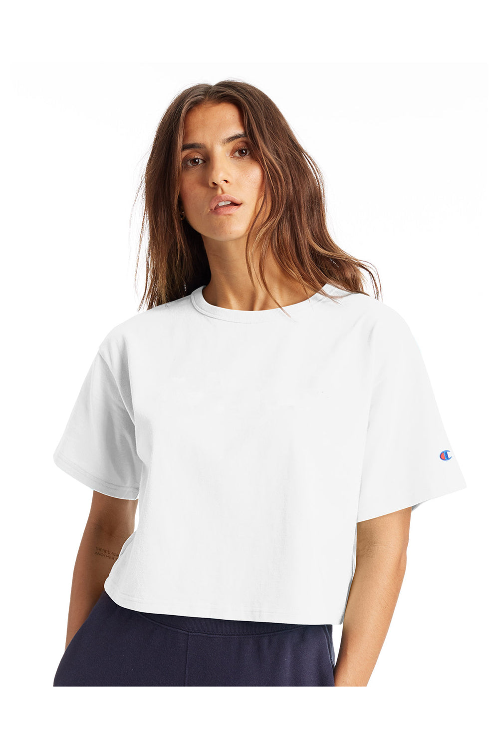 Champion T453W Womens Heritage Cropped Short Sleeve Crewneck T-Shirt White Front