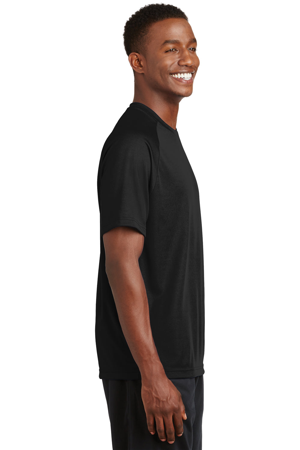 Sport-Tek T473 Mens Dry Zone Moisture Wicking Short Sleeve Crewneck T-Shirt Black Side