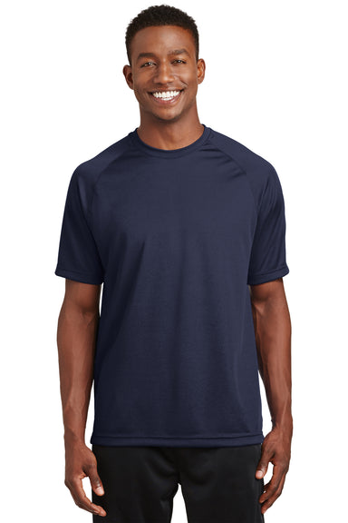Sport-Tek T473 Mens Dry Zone Moisture Wicking Short Sleeve Crewneck T-Shirt Navy Blue Front