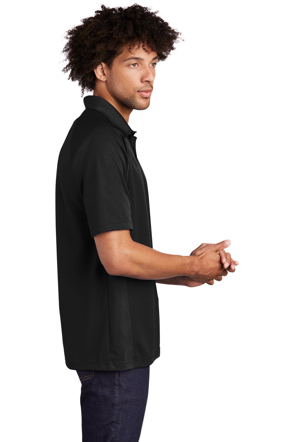 Sport-Tek T474 Mens Dri-Mesh Moisture Wicking Short Sleeve Polo Shirt Black Side