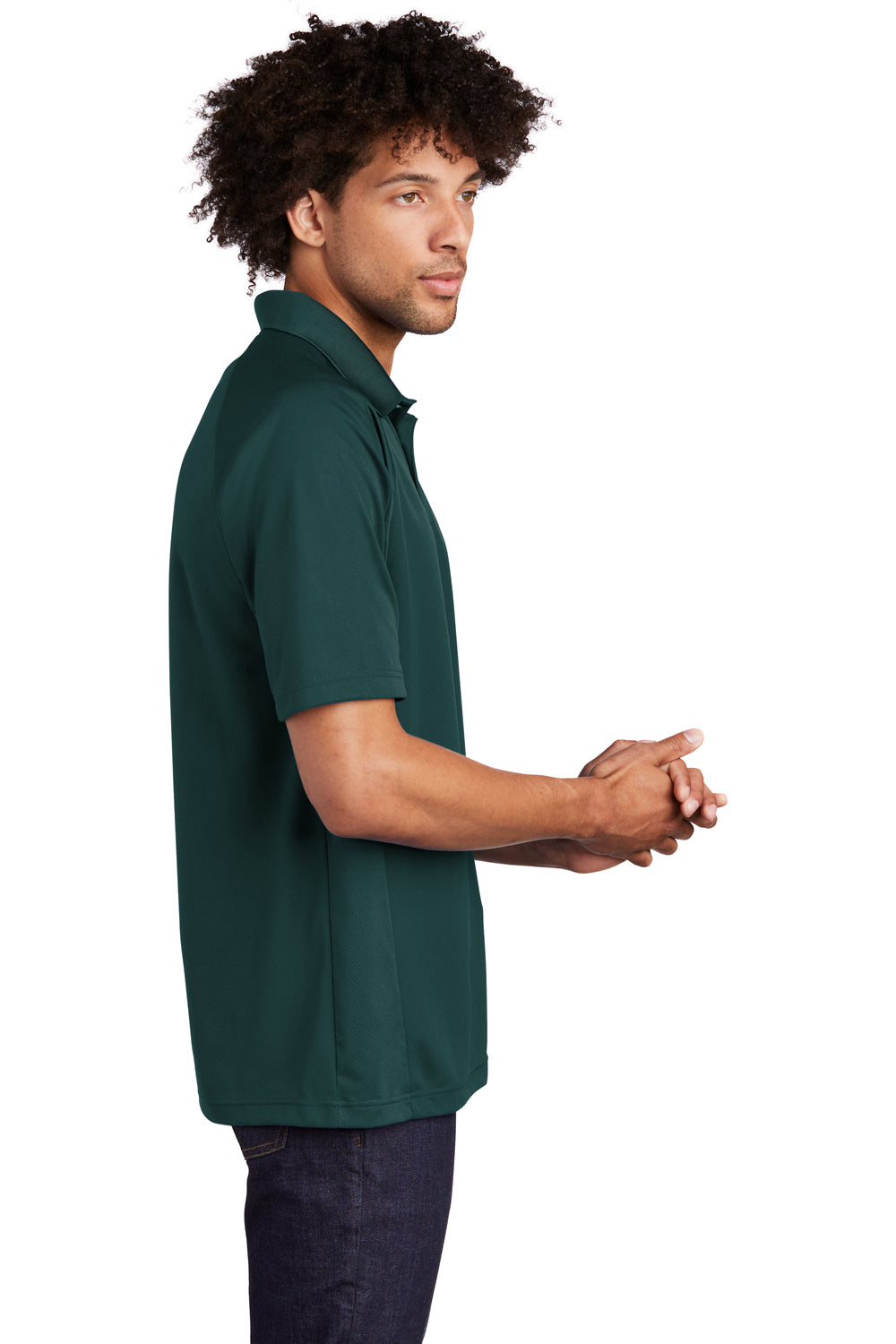 Sport-Tek T474 Mens Dri-Mesh Moisture Wicking Short Sleeve Polo Shirt Forest Green Side