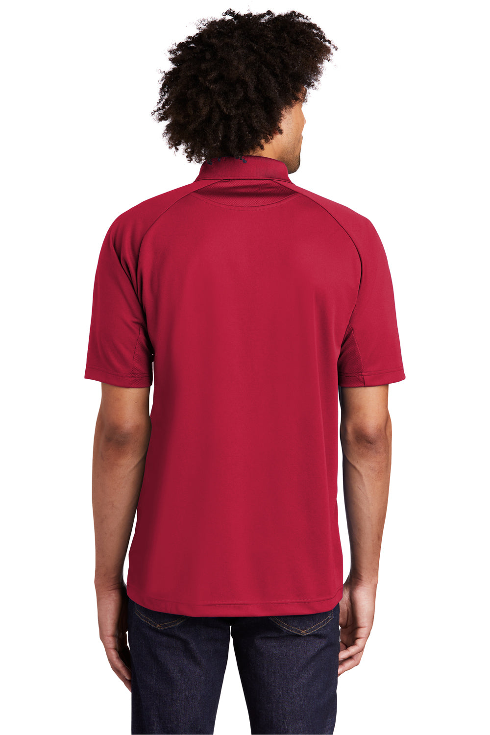 Sport-Tek T474 Mens Dri-Mesh Moisture Wicking Short Sleeve Polo Shirt Red Back