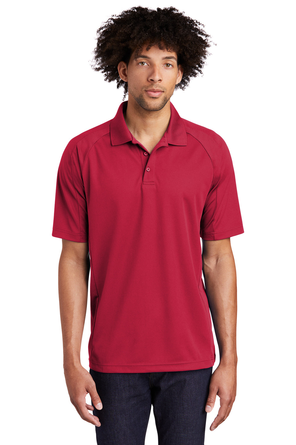 Sport-Tek T474 Mens Dri-Mesh Moisture Wicking Short Sleeve Polo Shirt Red Front