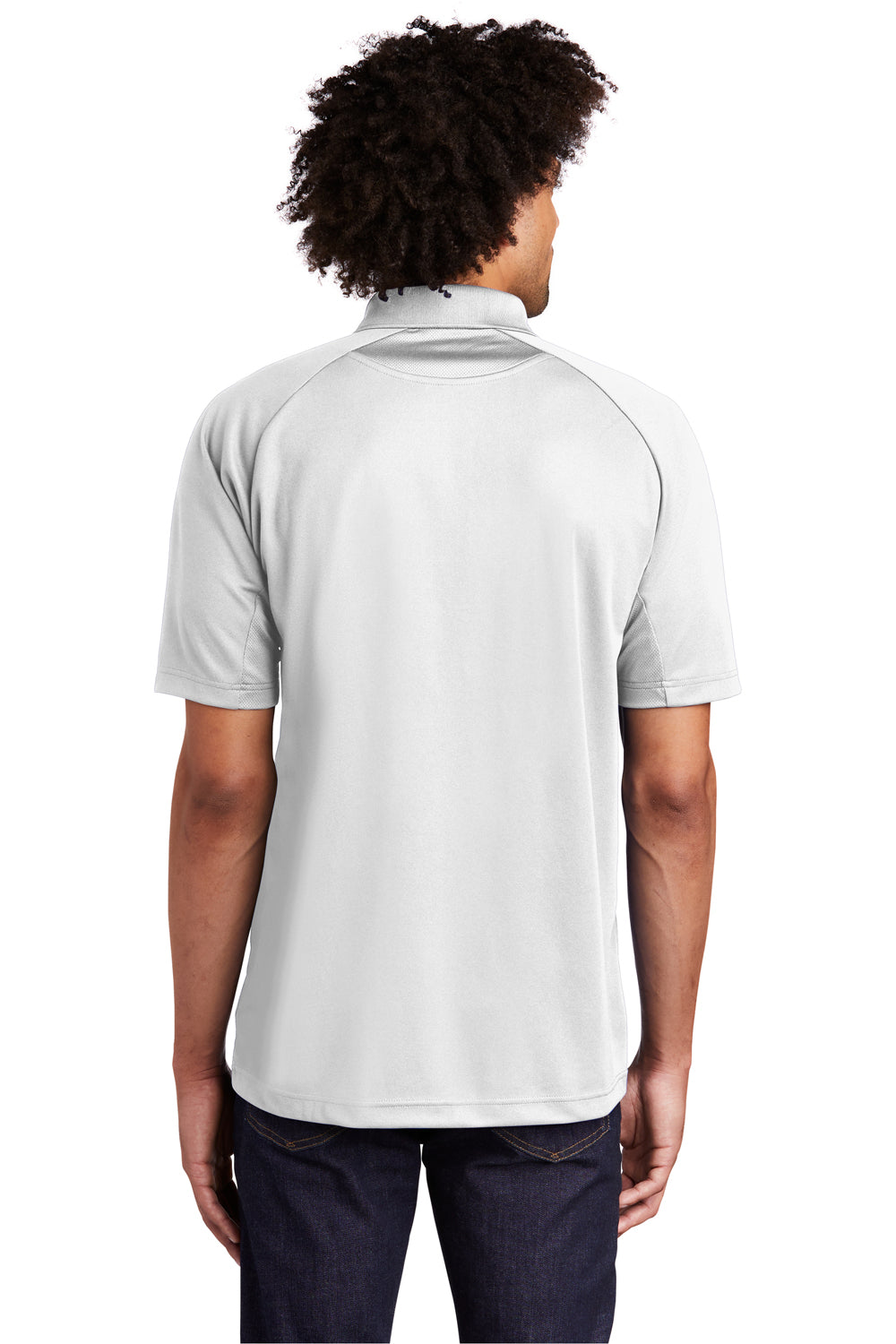 Sport-Tek T474 Mens Dri-Mesh Moisture Wicking Short Sleeve Polo Shirt White Back