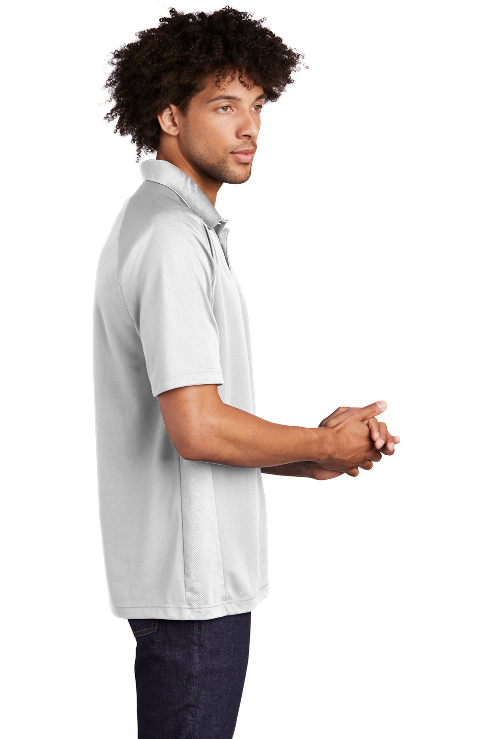 Sport-Tek T474 Mens Dri-Mesh Moisture Wicking Short Sleeve Polo Shirt White Side