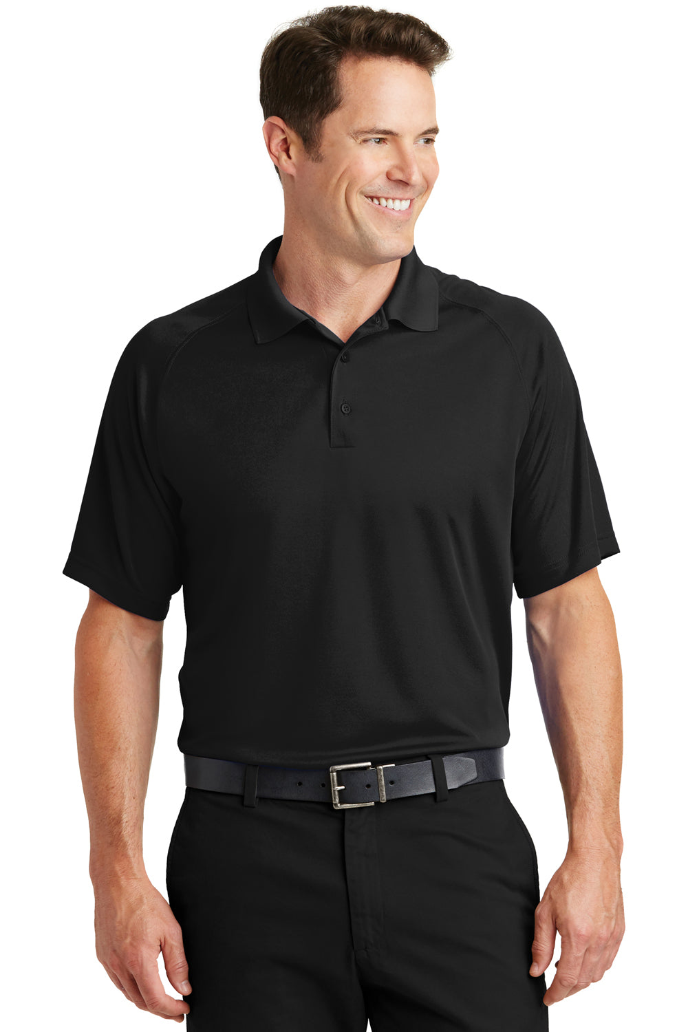 Sport-Tek T475 Mens Dry Zone Moisture Wicking Short Sleeve Polo Shirt Black Front