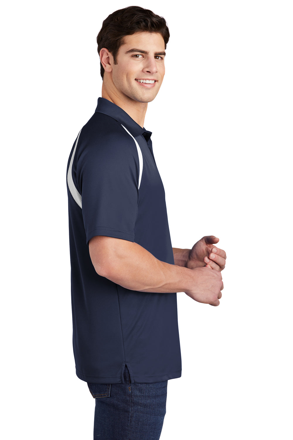 Sport-Tek T476 Mens Dry Zone Moisture Wicking Short Sleeve Polo Shirt Navy Blue Side