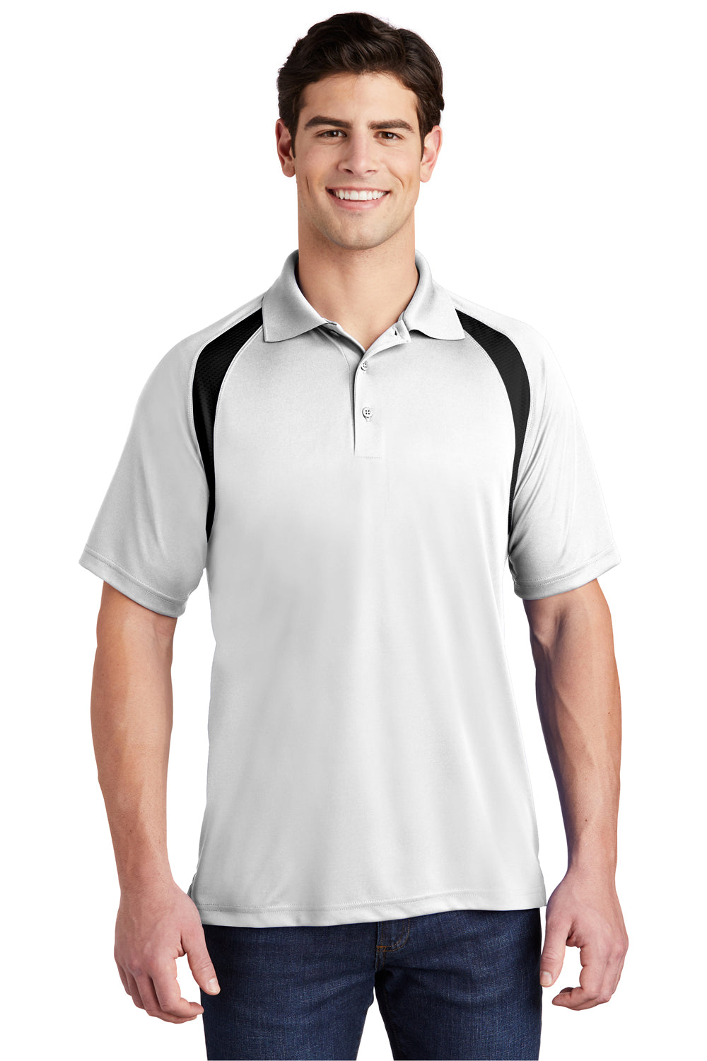 Sport-Tek T476 Mens Dry Zone Moisture Wicking Short Sleeve Polo Shirt White Front