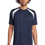 Sport-Tek Mens Dry Zone Moisture Wicking Short Sleeve Crewneck T-Shirt - True Navy Blue/White