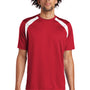 Sport-Tek Mens Dry Zone Moisture Wicking Short Sleeve Crewneck T-Shirt - True Red/White