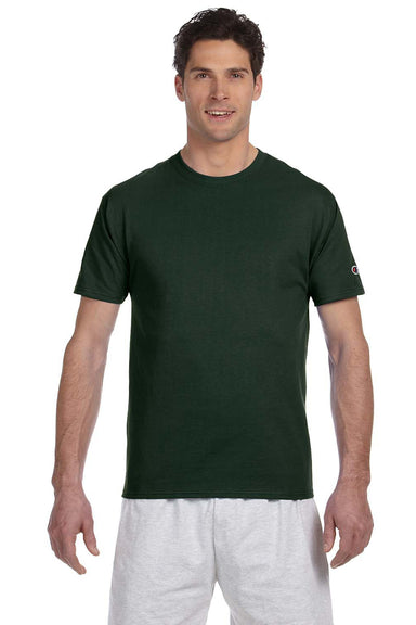 Champion T525C Mens Short Sleeve Crewneck T-Shirt Dark Green Front