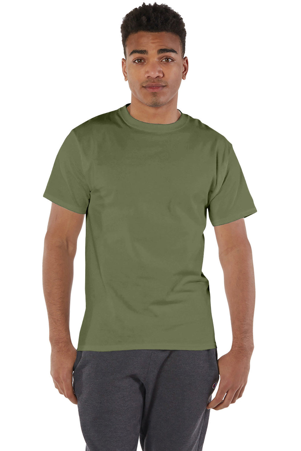 Champion T425/T525C Mens Short Sleeve Crewneck T-Shirt Fresh Olive Green Front