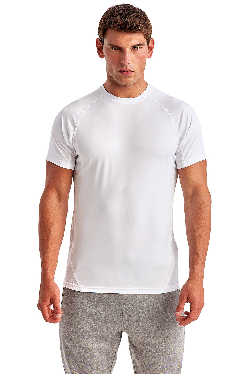 TriDri TD011 Mens Panelled Tech Moisture Wicking Short Sleeve Crewneck T-Shirt White Front