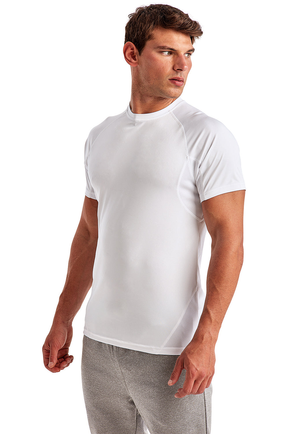 TriDri TD011 Mens Panelled Tech Moisture Wicking Short Sleeve Crewneck T-Shirt White 3Q