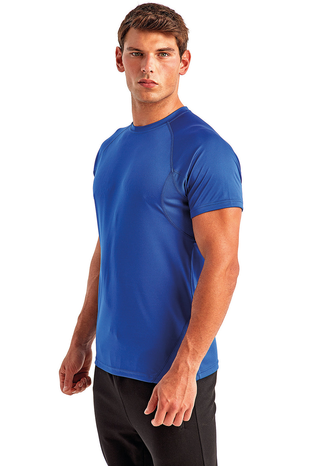TriDri TD011 Mens Panelled Tech Moisture Wicking Short Sleeve Crewneck T-Shirt Royal Blue 3Q