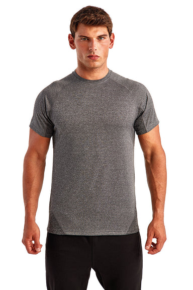 TriDri TD011 Mens Panelled Tech Moisture Wicking Short Sleeve Crewneck T-Shirt Black Melange Front