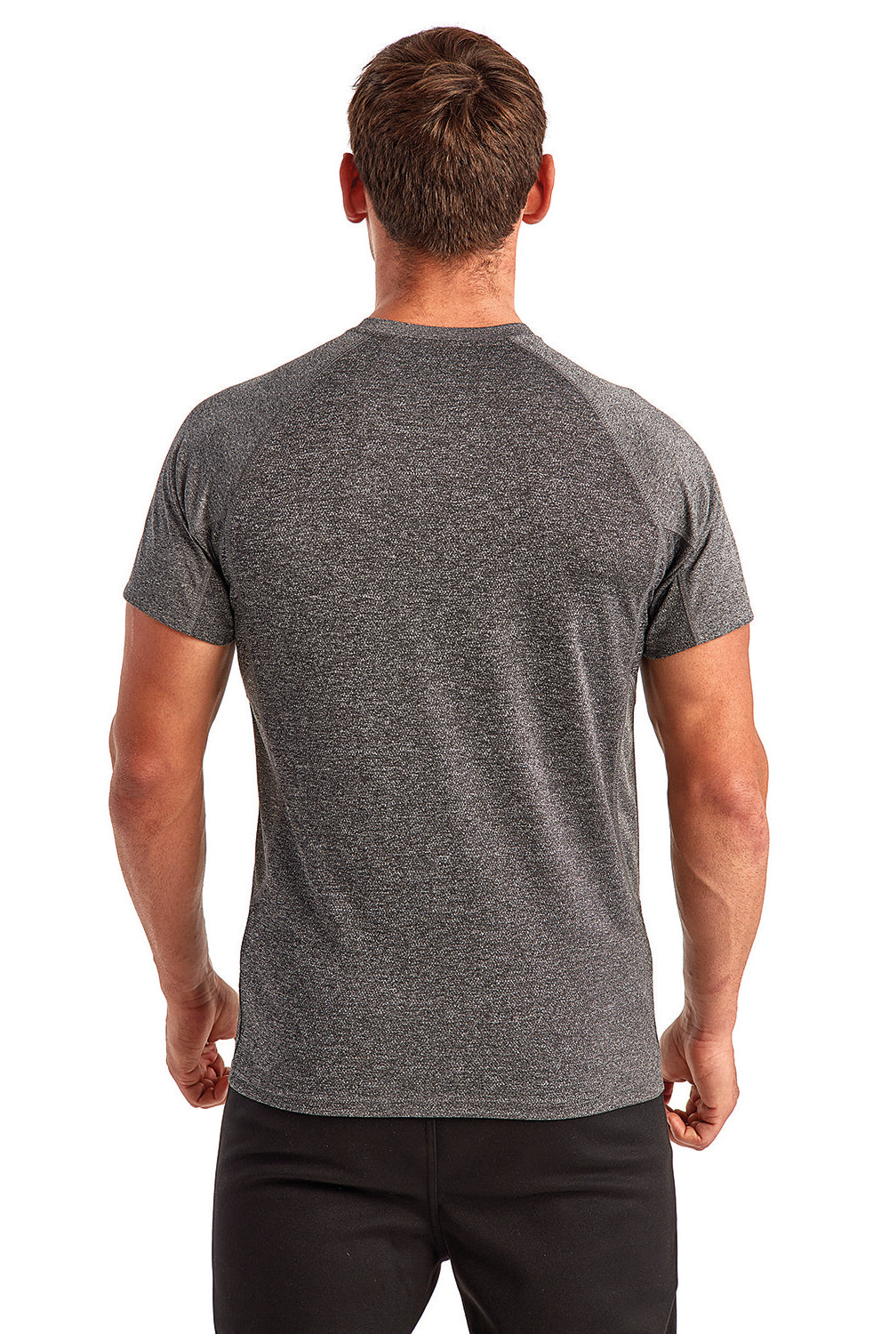 TriDri TD011 Mens Panelled Tech Moisture Wicking Short Sleeve Crewneck T-Shirt Black Melange Back