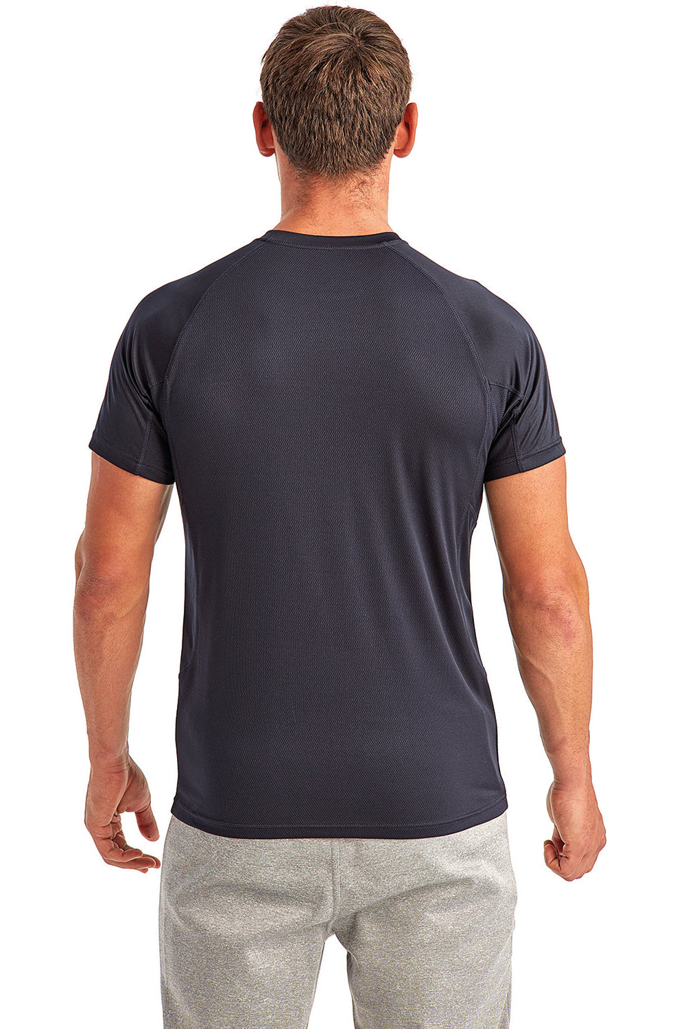TriDri TD011 Mens Panelled Tech Moisture Wicking Short Sleeve Crewneck T-Shirt French Navy Blue Back