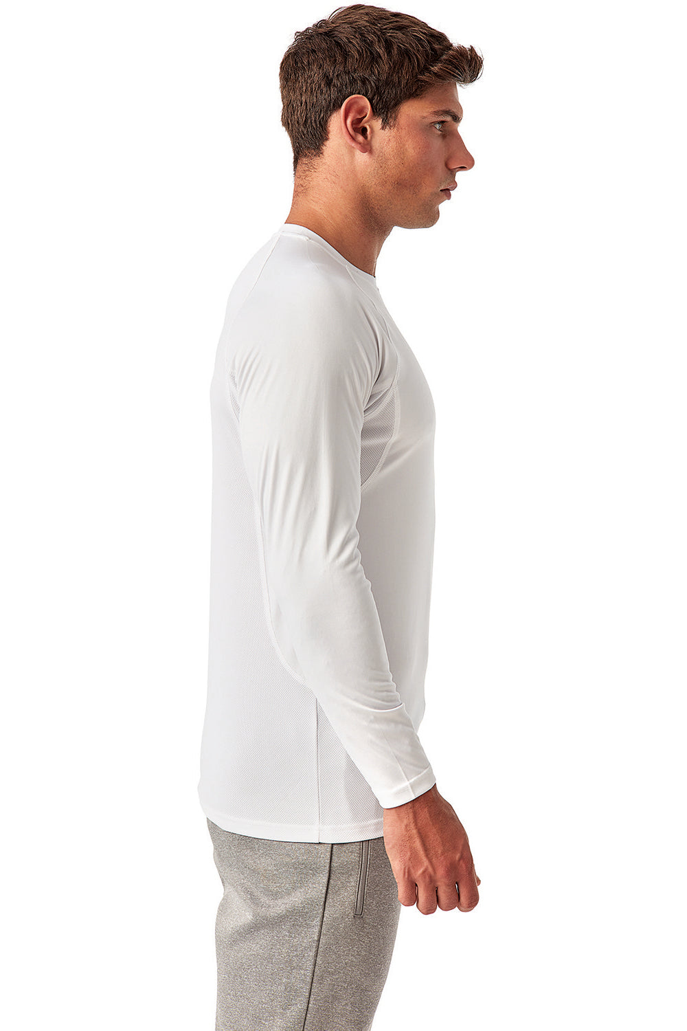 TriDri TD050 Mens Panelled Tech Moisture Wicking Long Sleeve Crewneck T-Shirt White Side