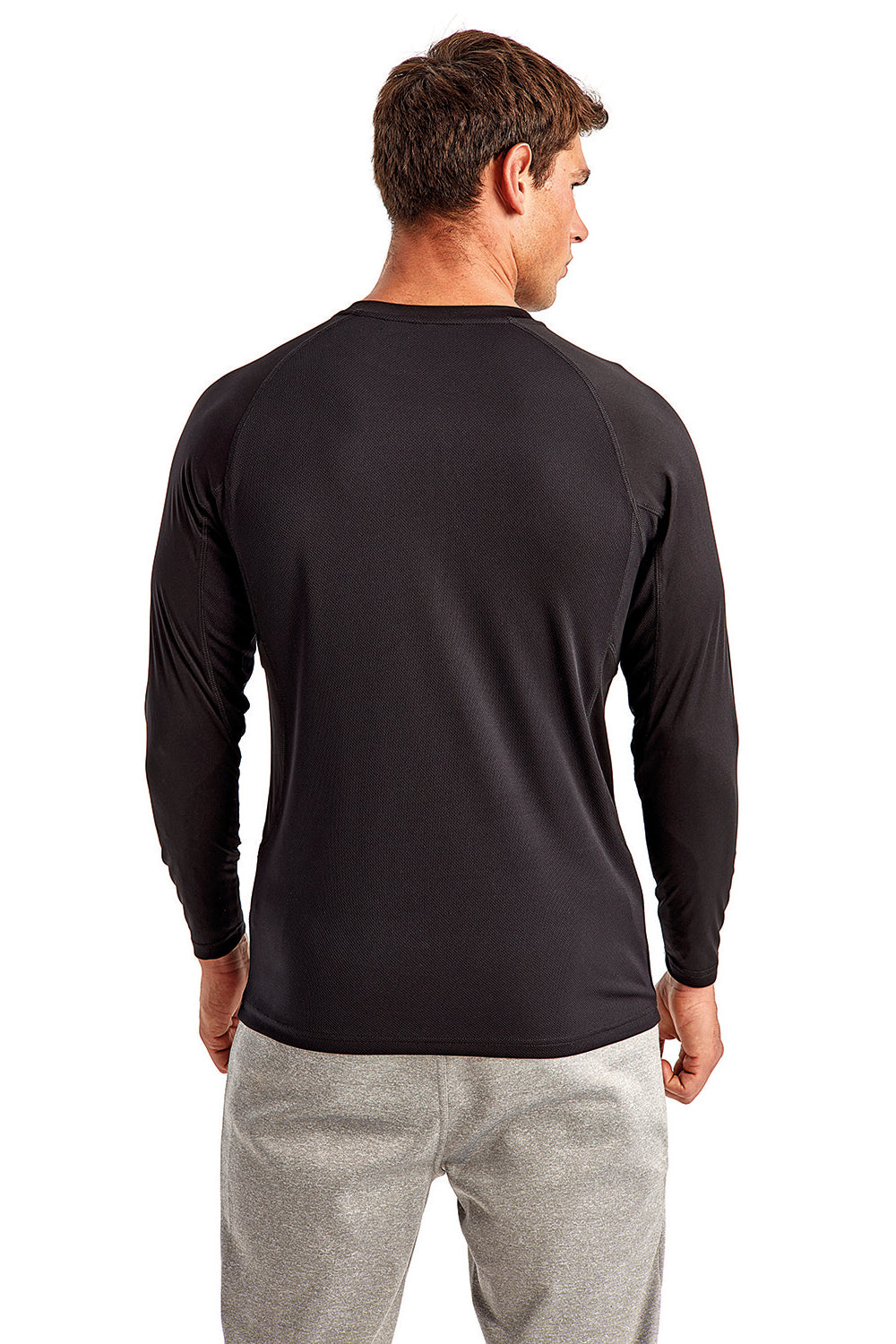 TriDri TD050 Mens Panelled Tech Moisture Wicking Long Sleeve Crewneck T-Shirt Black Back