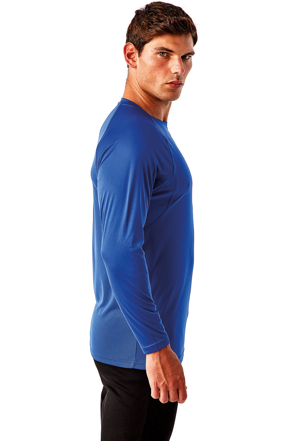TriDri TD050 Mens Panelled Tech Moisture Wicking Long Sleeve Crewneck T-Shirt Royal Blue Side