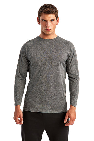 TriDri TD050 Mens Panelled Tech Moisture Wicking Long Sleeve Crewneck T-Shirt Black Melange Front