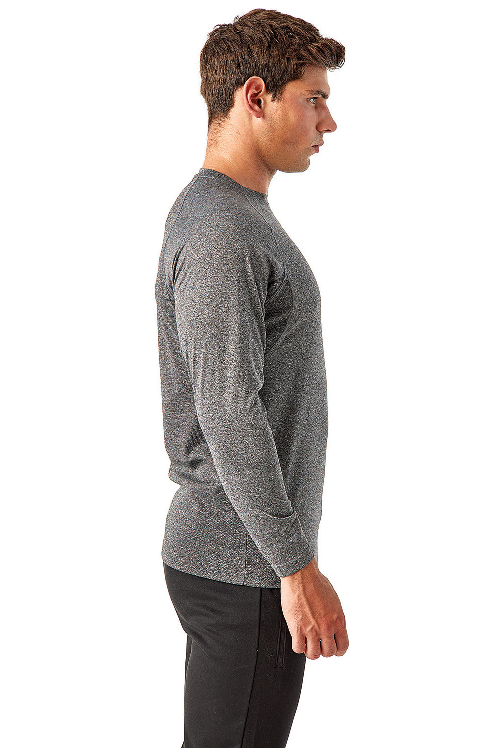 TriDri TD050 Mens Panelled Tech Moisture Wicking Long Sleeve Crewneck T-Shirt Black Melange Side