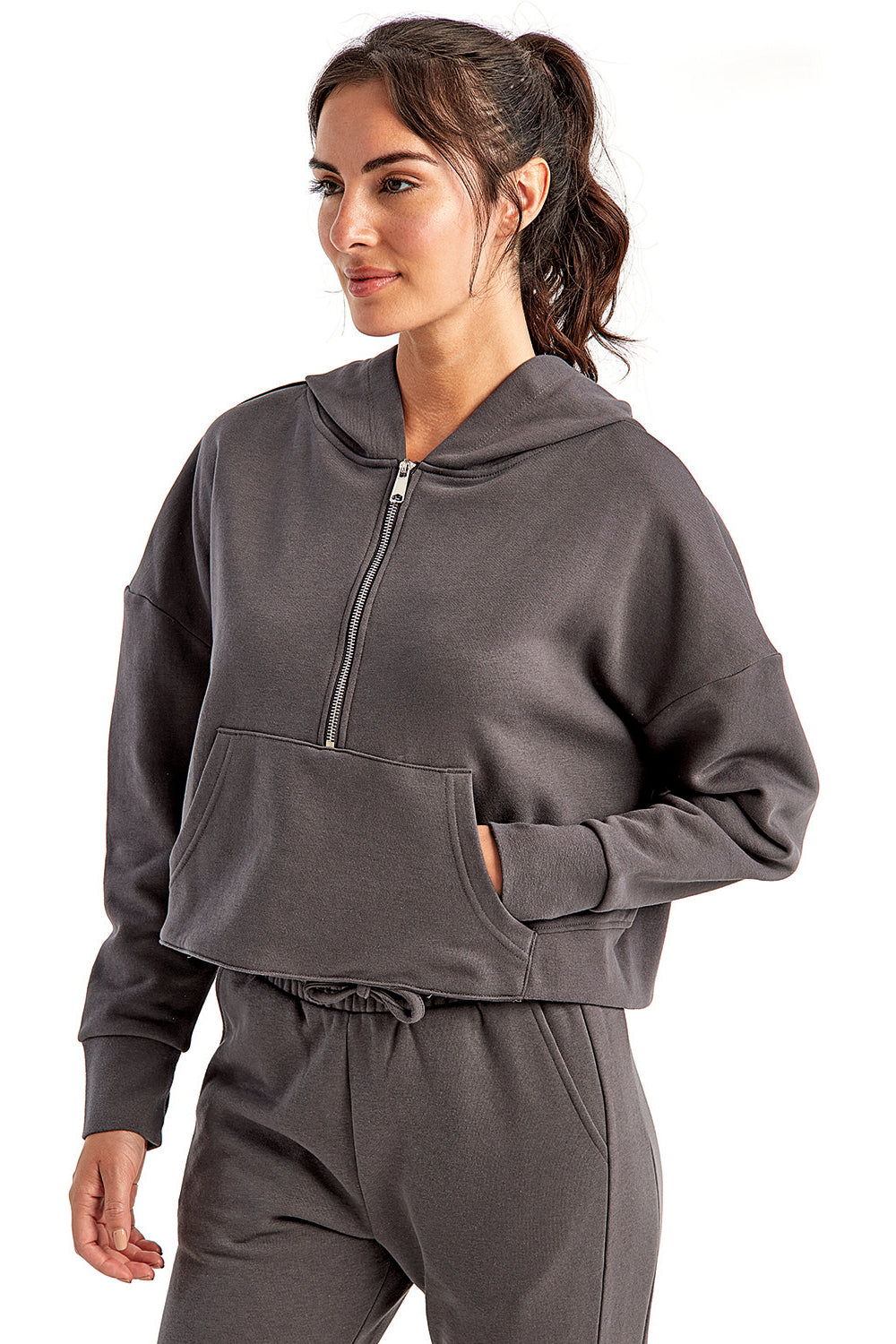 TriDri TD077 Womens Alice 1/4 Zip Hooded Sweatshirt Hoodie Charcoal Grey 3Q