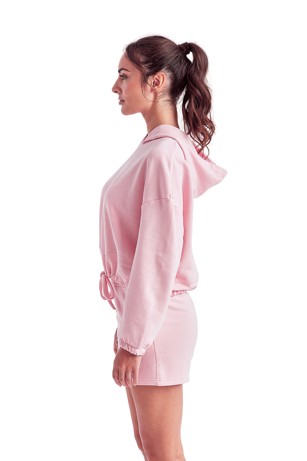 TriDri TD085 Womens Maria Cropped Hooded Sweatshirt Hoodie Light Pink Side