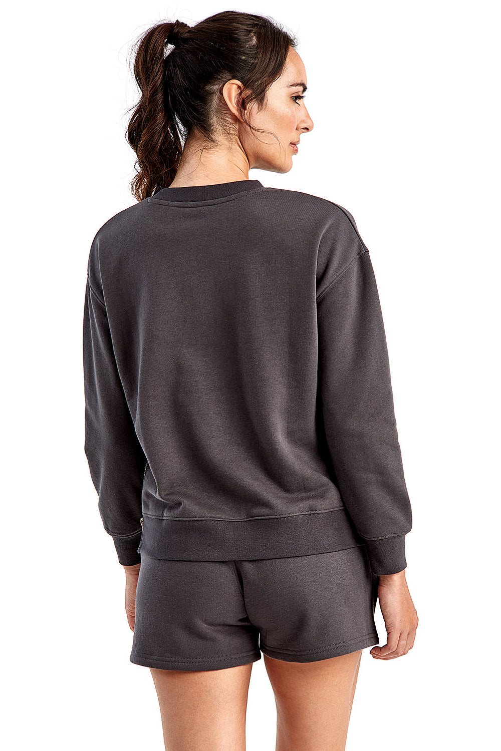 TriDri TD600 Womens Billie Side Zip Crewneck Sweatshirt Charcoal Grey Back