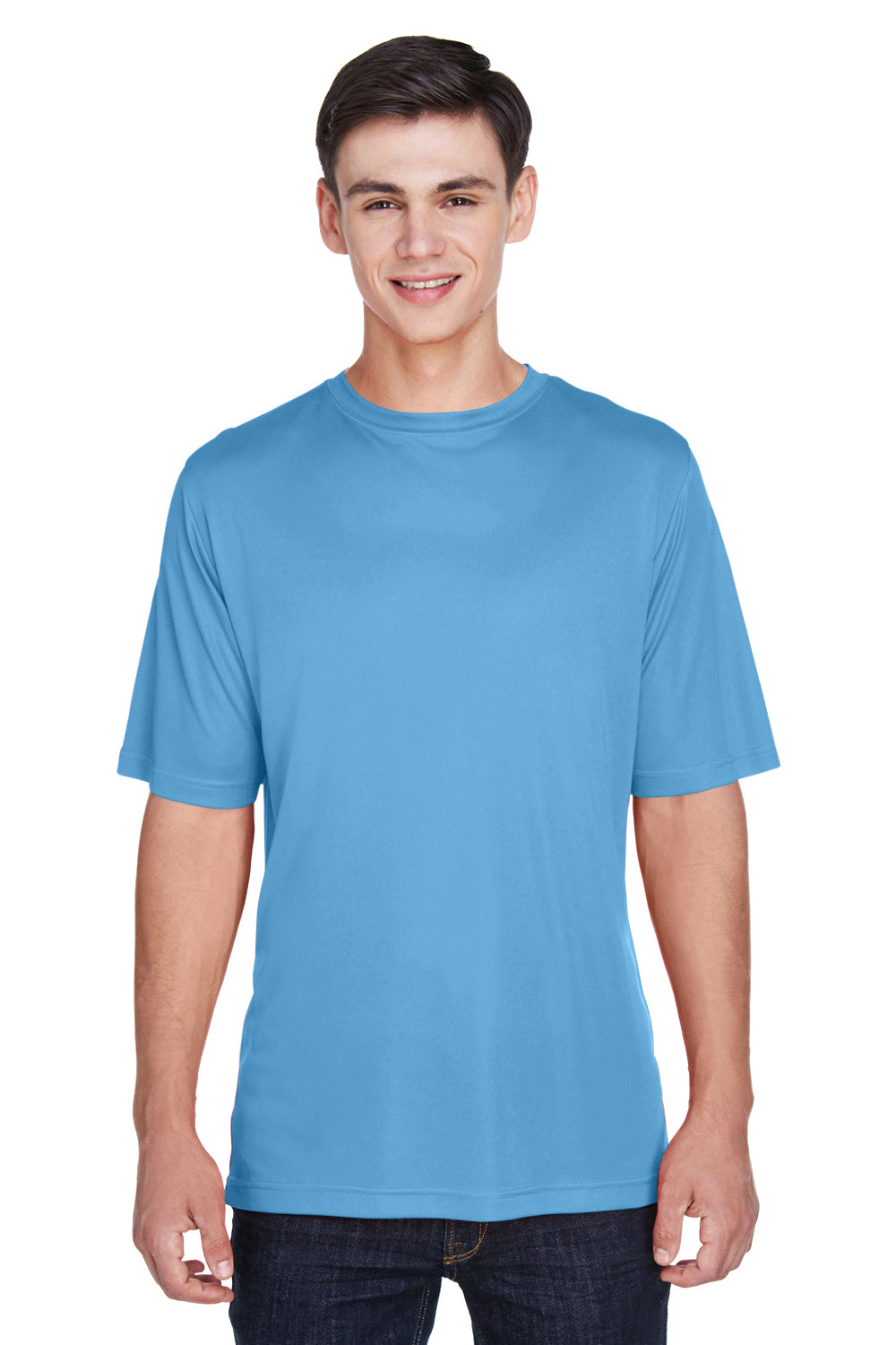 Team 365 TT11 Mens Zone Performance Moisture Wicking Short Sleeve Crewneck T-Shirt Light Blue Front