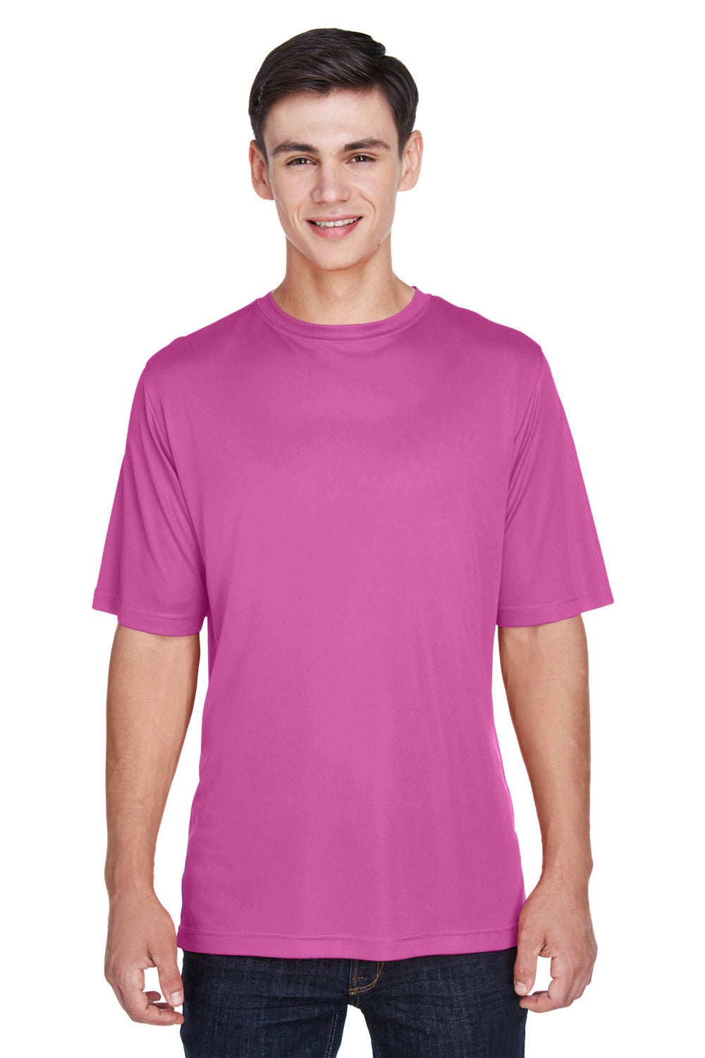 Team 365 TT11 Mens Zone Performance Moisture Wicking Short Sleeve Crewneck T-Shirt Charity Pink Front