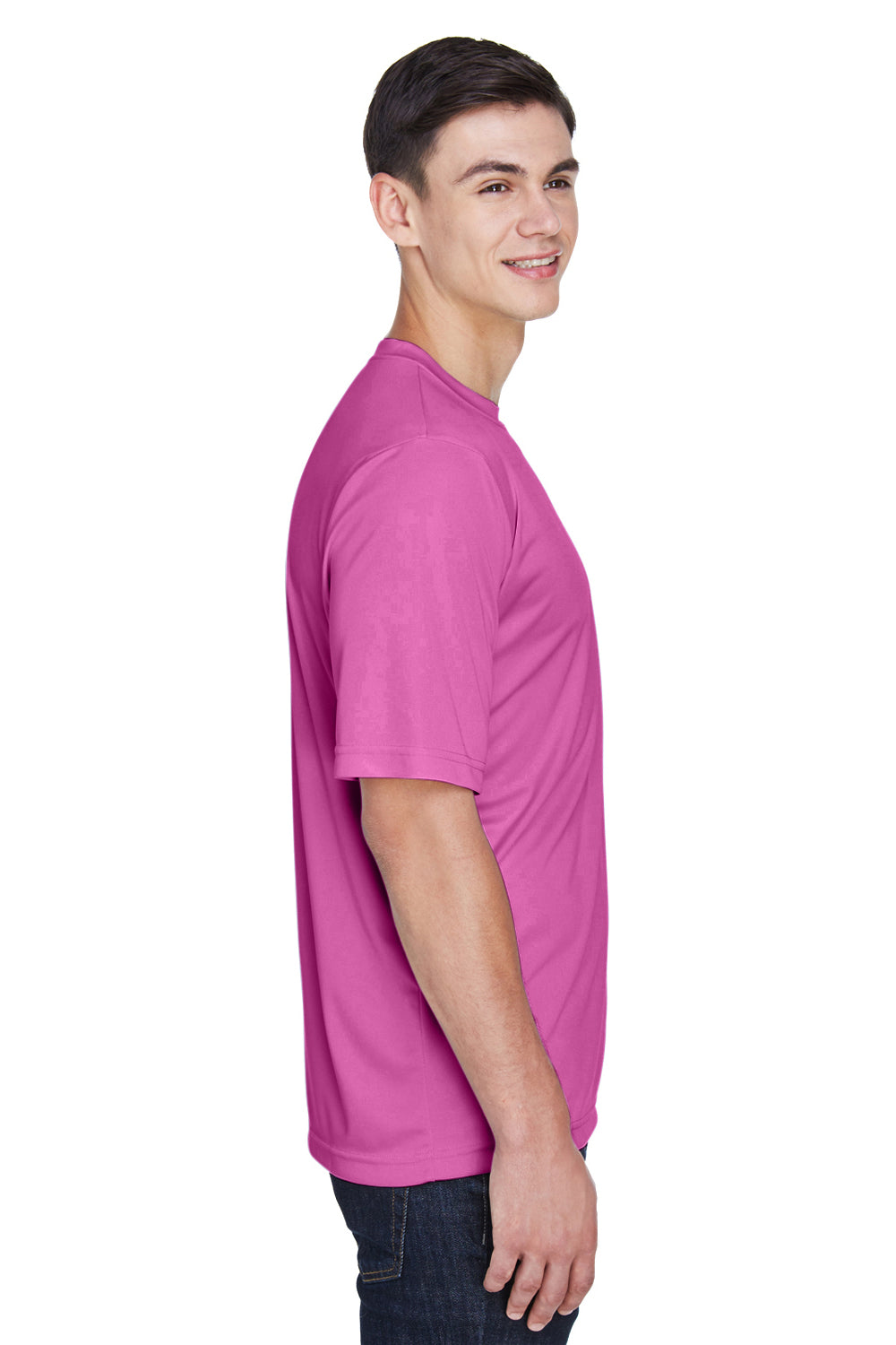 Team 365 TT11 Mens Zone Performance Moisture Wicking Short Sleeve Crewneck T-Shirt Charity Pink Side