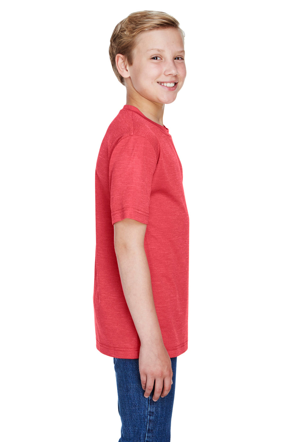 Team 365 TT11HY Youth Sonic Performance Heather Moisture Wicking Short Sleeve Crewneck T-Shirt Red Side