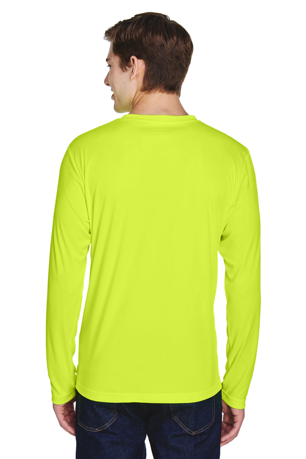 Team 365 TT11L Mens Zone Performance Moisture Wicking Long Sleeve Crewneck T-Shirt Safety Yellow Back