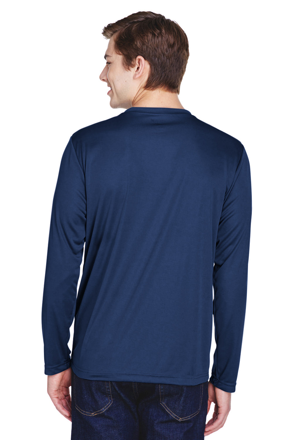 Team 365 TT11L Mens Zone Performance Moisture Wicking Long Sleeve Crewneck T-Shirt Navy Blue Back