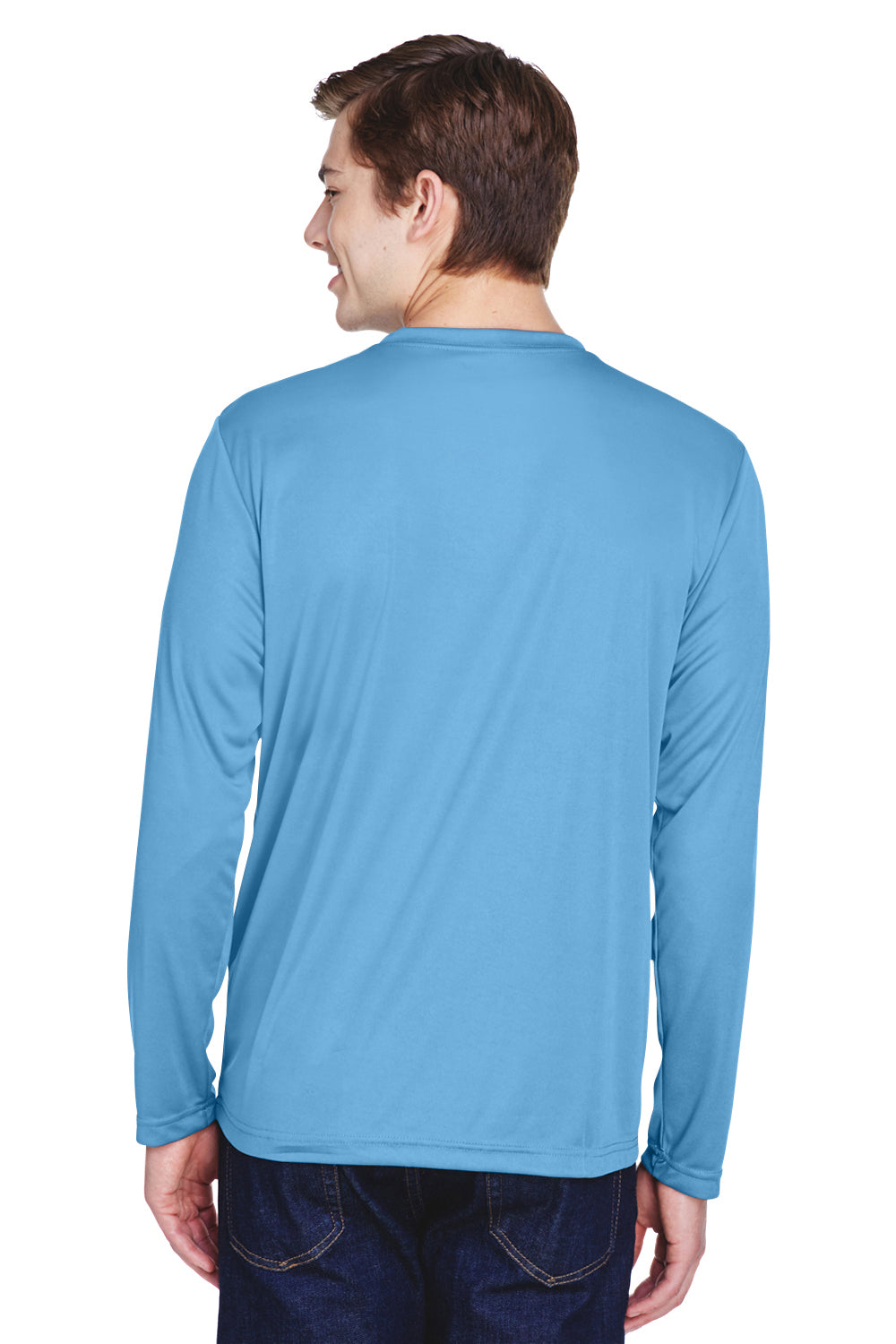 Team 365 TT11L Mens Zone Performance Moisture Wicking Long Sleeve Crewneck T-Shirt Light Blue Back