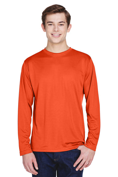 Team 365 TT11L Mens Zone Performance Moisture Wicking Long Sleeve Crewneck T-Shirt Orange Front