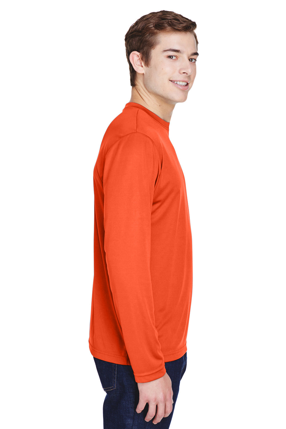 Team 365 TT11L Mens Zone Performance Moisture Wicking Long Sleeve Crewneck T-Shirt Orange Side