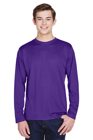 Team 365 TT11L Mens Zone Performance Moisture Wicking Long Sleeve Crewneck T-Shirt Purple Front