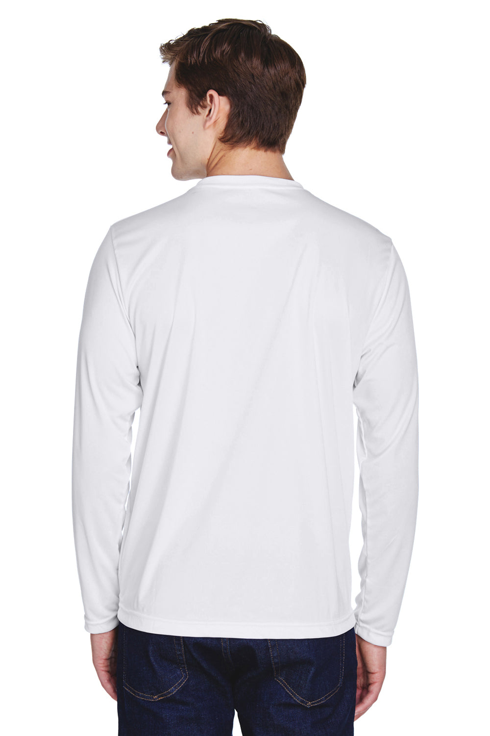Team 365 TT11L Mens Zone Performance Moisture Wicking Long Sleeve Crewneck T-Shirt White Back