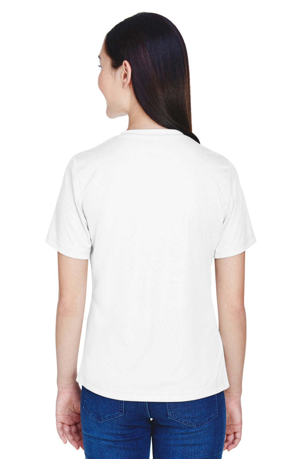 Team 365 TT11W Womens Zone Performance Moisture Wicking Short Sleeve V-Neck T-Shirt White Back