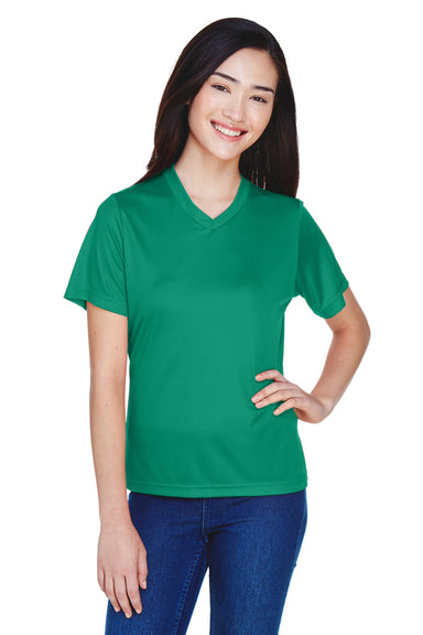 Team 365 TT11W Womens Zone Performance Moisture Wicking Short Sleeve V-Neck T-Shirt Kelly Green Front