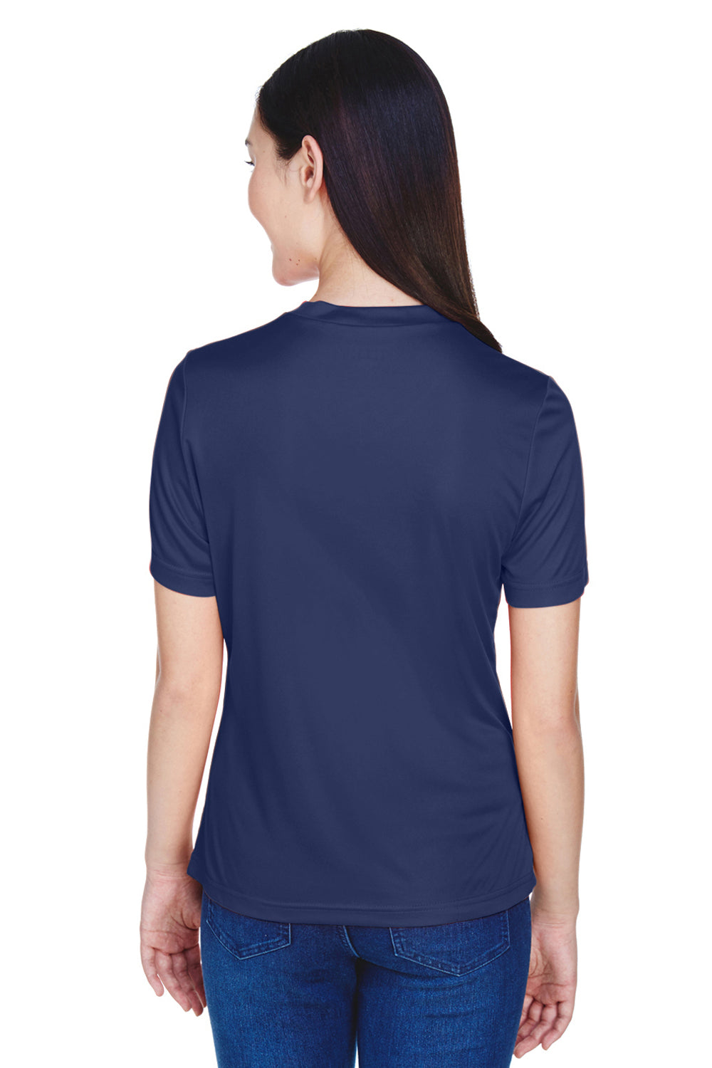 Team 365 TT11W Womens Zone Performance Moisture Wicking Short Sleeve V-Neck T-Shirt Navy Blue Back