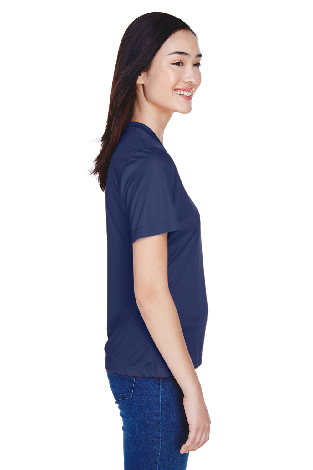 Team 365 TT11W Womens Zone Performance Moisture Wicking Short Sleeve V-Neck T-Shirt Navy Blue Side