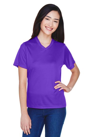 Team 365 TT11W Womens Zone Performance Moisture Wicking Short Sleeve V-Neck T-Shirt Purple Front