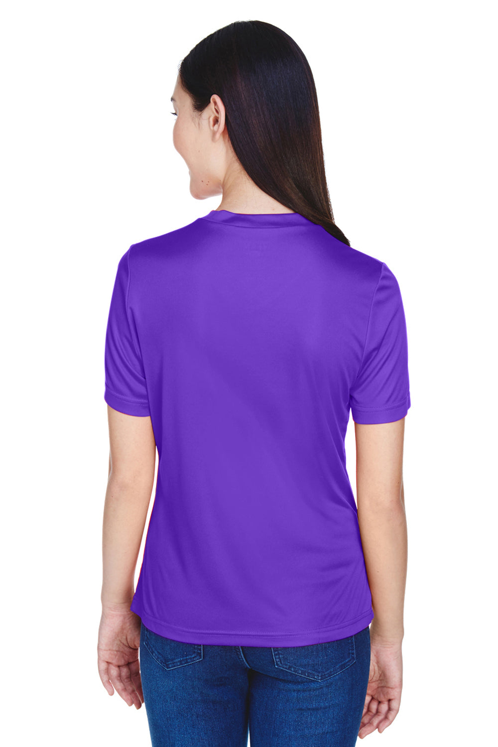 Team 365 TT11W Womens Zone Performance Moisture Wicking Short Sleeve V-Neck T-Shirt Purple Back