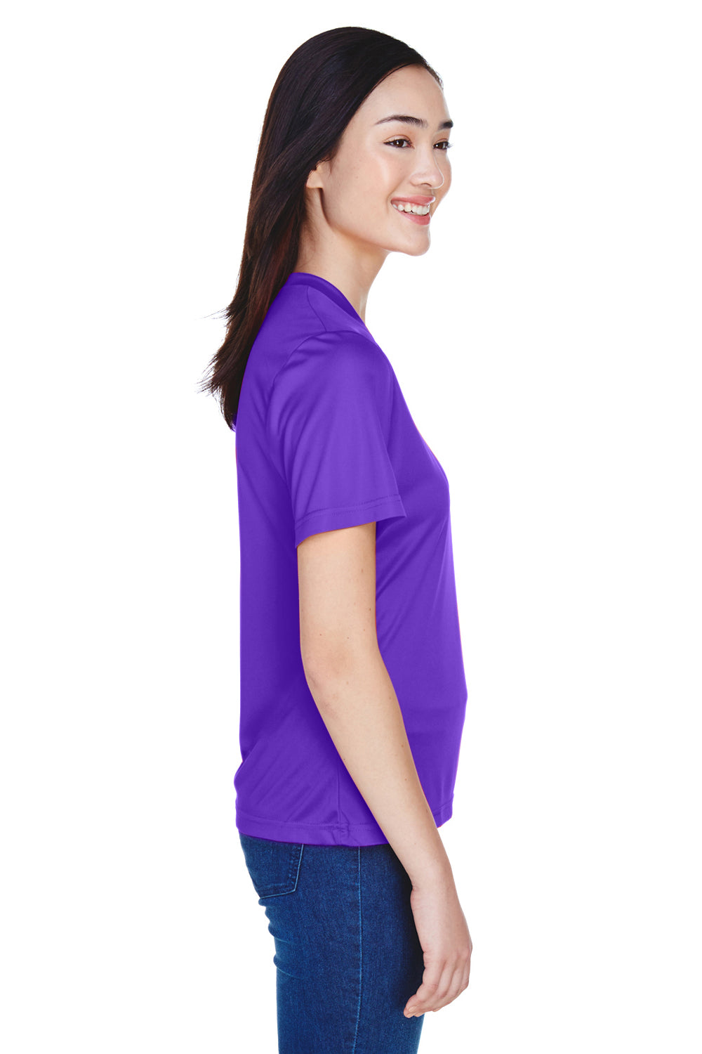 Team 365 TT11W Womens Zone Performance Moisture Wicking Short Sleeve V-Neck T-Shirt Purple Side
